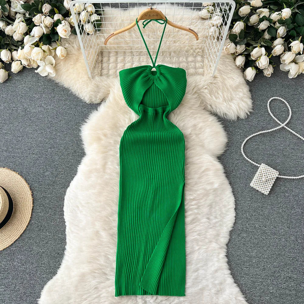 YuooMuoo Chic Fashion Sexy Split Knitted Summer Dress: Women's Slim Elastic Bodycon Party Dress - Streetwear Outfits