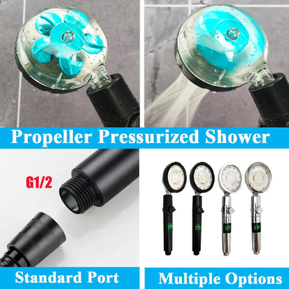 LED Digital Temperature Display Shower Head | Black with Colorful Fan & Temperature Control | High Pressure Rainfall Bathroom Showerhead