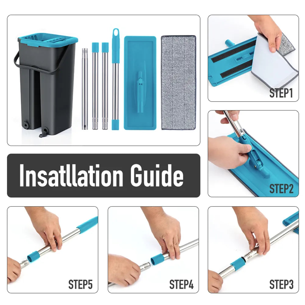 Hand-Free Flat Squeeze Mop & Bucket - Microfiber Cleaning for Hardwood, Laminate, and Tile Floors