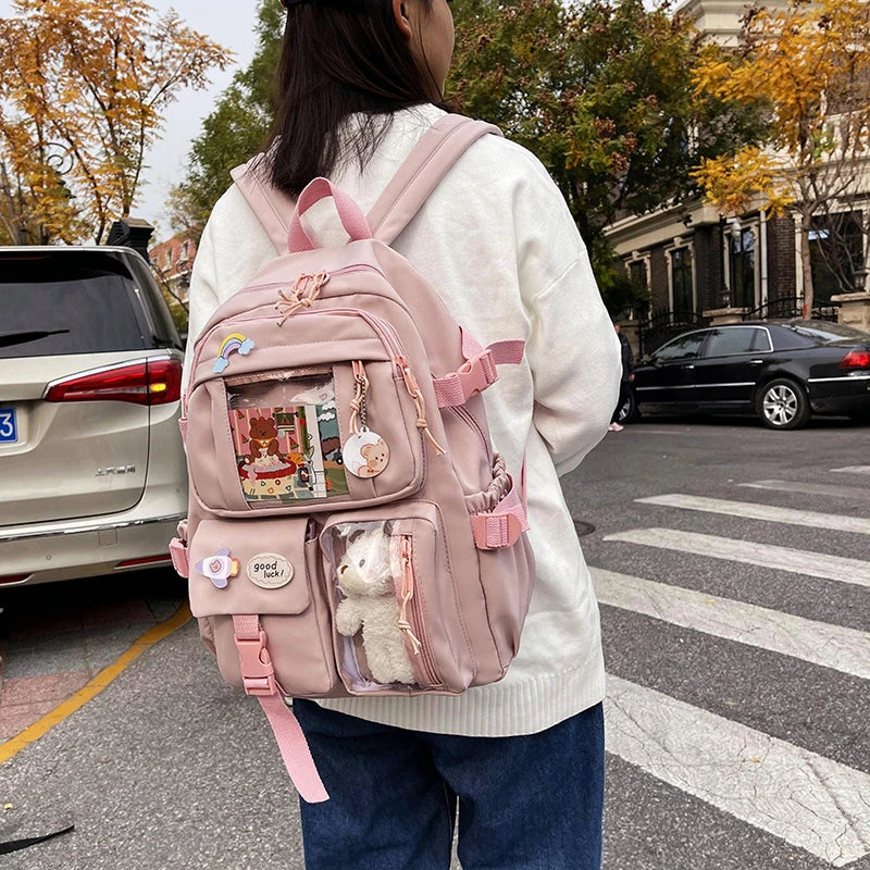 Kawaii Chic: Cute Waterproof Women's Backpack - Multi-Pocket Nylon School Bag for Female Students, Laptop Book Pack (Mochilas)