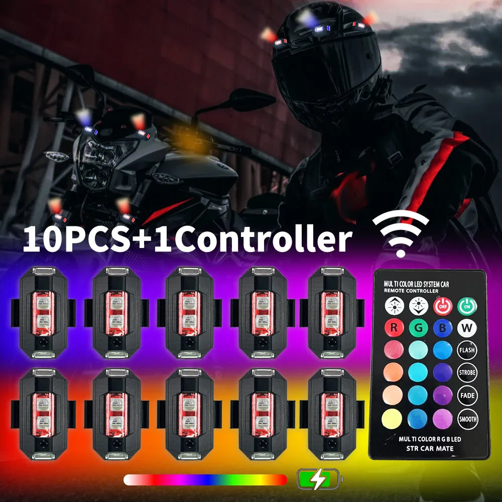 RGB LED Aircraft Strobe Lights - Multi-Color, Rechargeable, Easy Control for Motorcycles, Airplanes, Helicopters and Cars