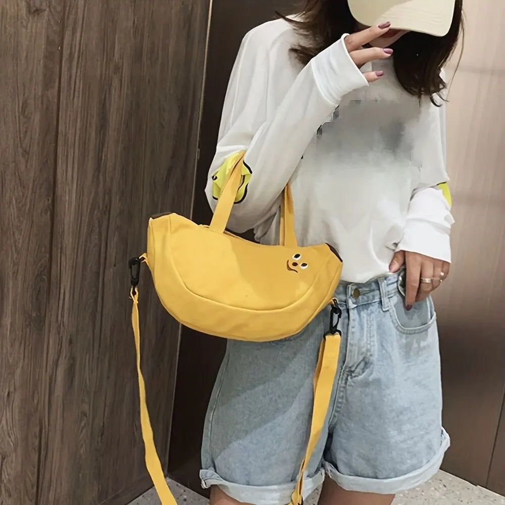 Cute Cartoon Women's Crossbody Bag: Fashionable Banana Shoulder Bag - Versatile Hand-held Canvas Purse