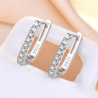 High-Quality 925 Sterling Silver Crystal Circle Hoop Earrings – Fashionable Jewelry for Women, Wedding or Party Gift, Versatile Street Style