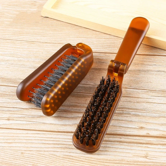 Foldable Boar Bristle Hair Comb - Portable Hair Brush & Head Massager - Travel Combs for Styling - Hair Styling Accessories