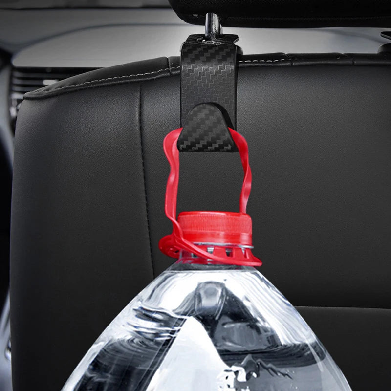 4Pcs Carbon Fiber Car Seat Headrest Hook - Auto Back Seat Organizer Hanger for Handbags, Clothes - Interior Car Accessories