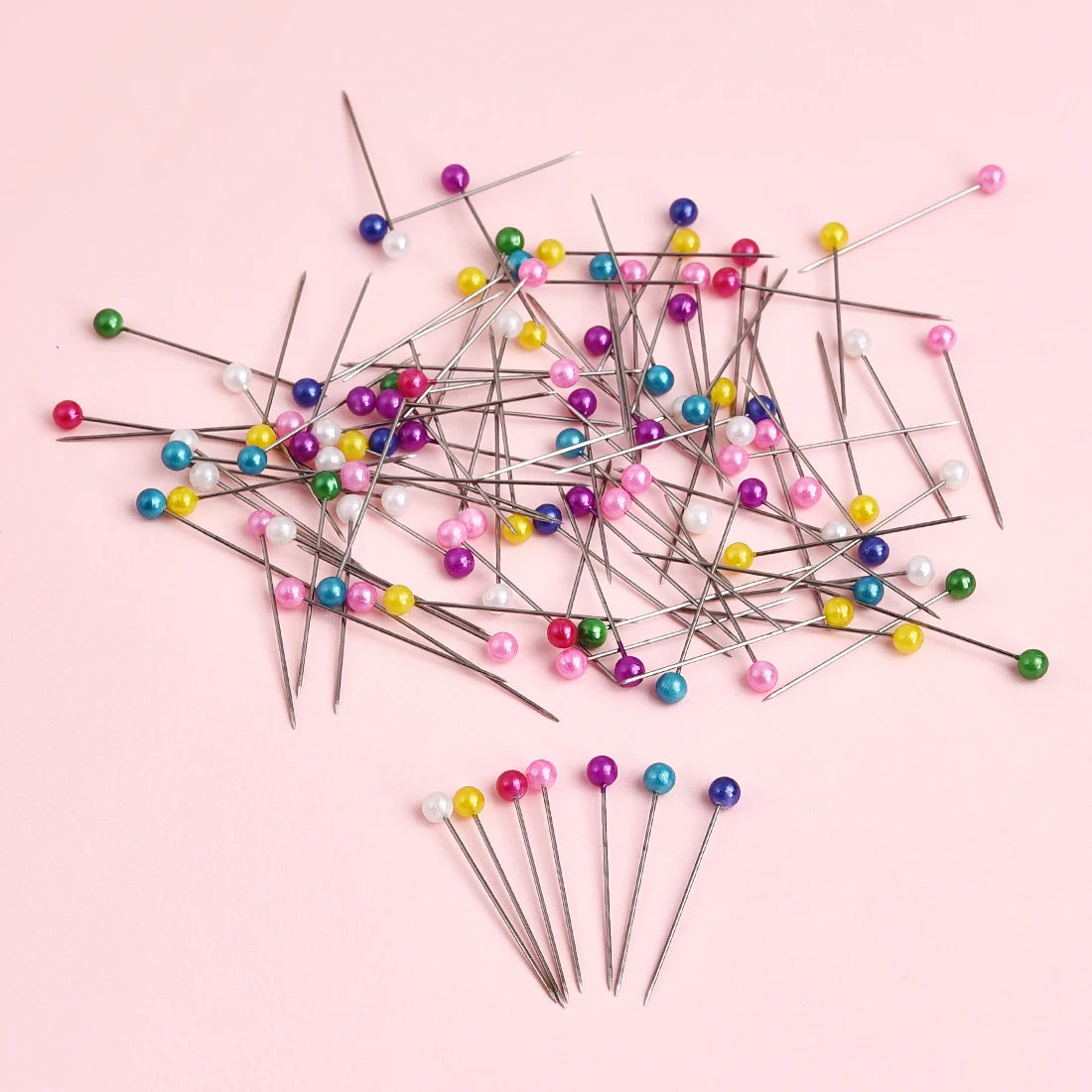 100Pcs/Box Colorful Round Pearl Head Sewing Pins - 38cm Straight Stitch Push Needles for Dressmaking & DIY Sewing Tools