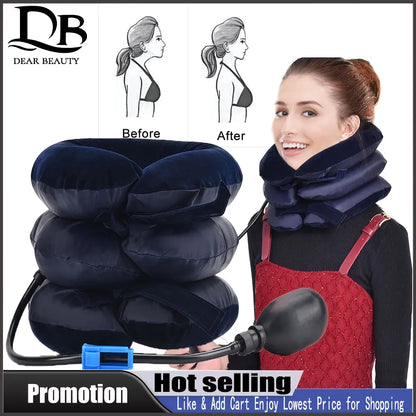 3-Layer Neck Massager Corrector Collar: Air Inflatable Cervical Vertebra Therapy Traction Pillow for Pain Relief