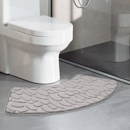 Curved Bathroom Mat - Non-Slip Pebble Embossed Bath Mat | Absorbent Floor and Toilet Mat for Showers