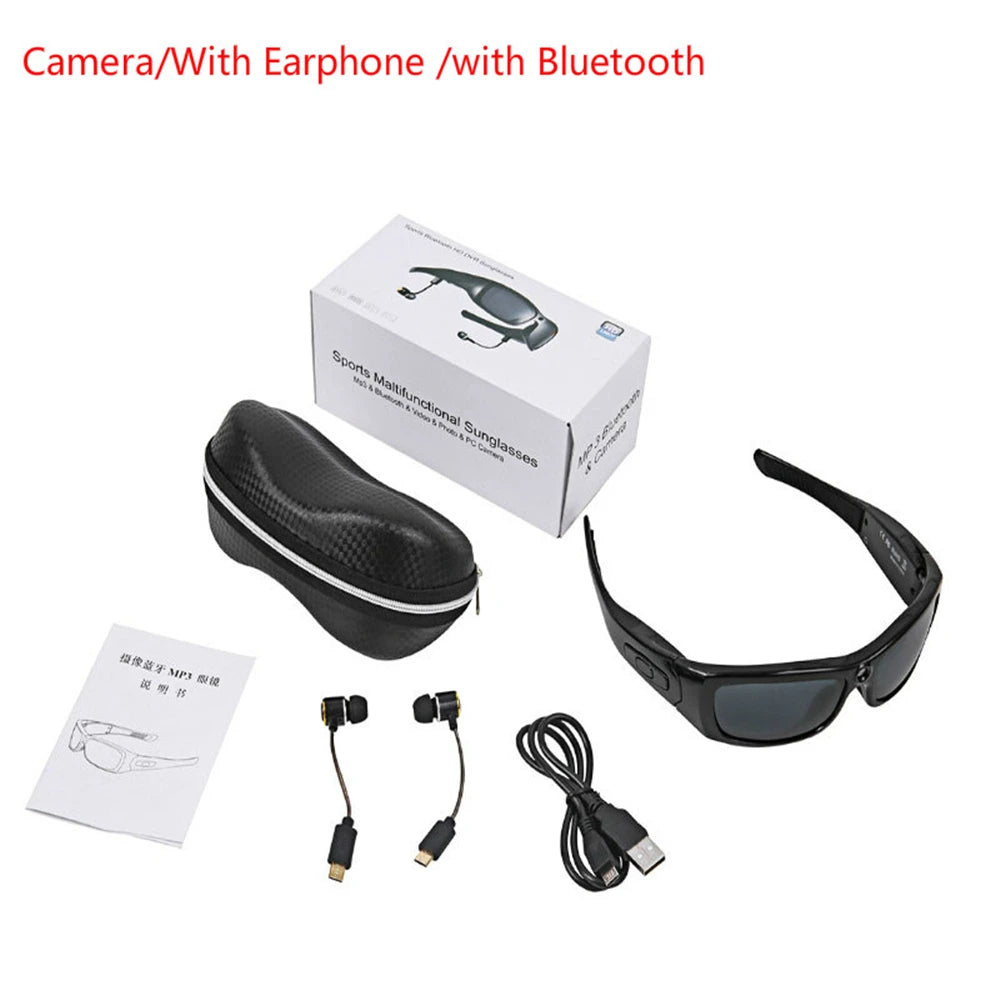 HD 1080P Mini Camcorder Glasses Camera with Bluetooth Headset - Polarized Sunglasses Sports Camera for Driving and Cycling