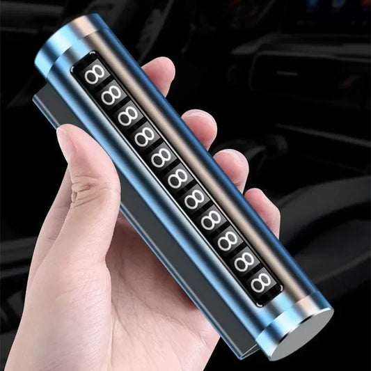 Metal Rotating Car Parking Card - Temporary Phone Number Plate with Aluminum Stickers, Auto Parking Accessories