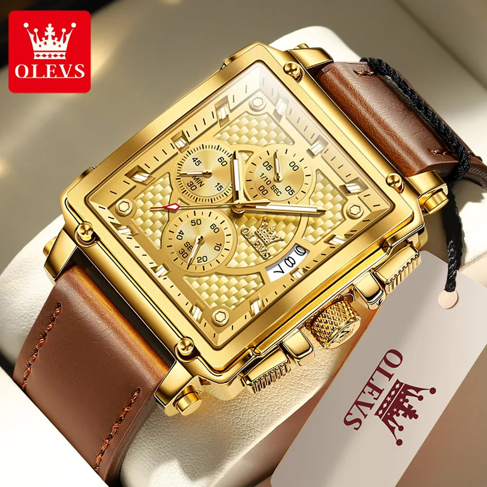 OLEVS Top Brand Men's Luxury Square Quartz Watch – Waterproof, Luminous Chronograph Wrist Watch, Relogio Masculino