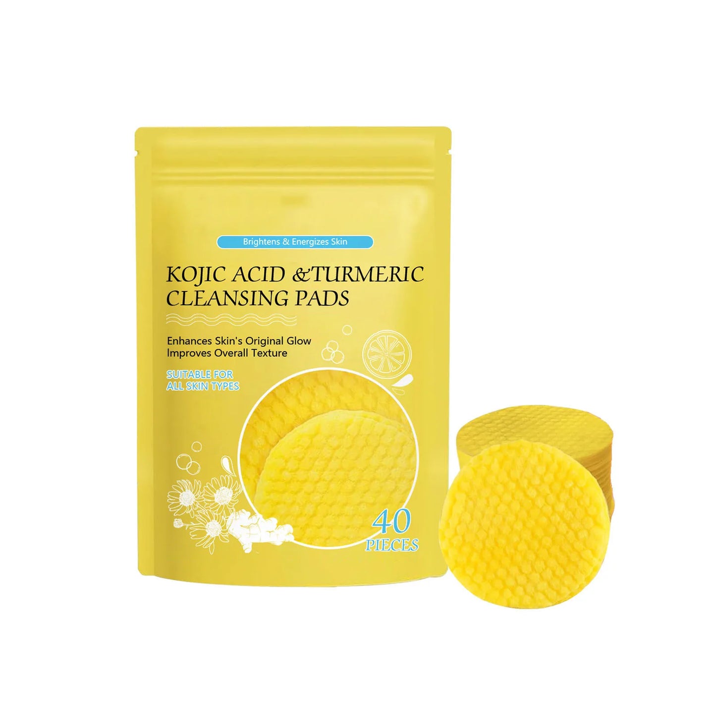 40-120pcs Turmeric and Kojic Acid Cleansing Pads - Exfoliating Facial Sponges for Deep Cleansing and Washing