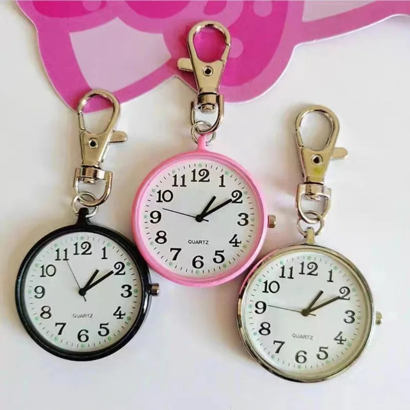 Tiny Quartz Pocket Watch with Keyring - Cute Minimalist Timepiece for Men, Women, Nurses, Doctors, and Students