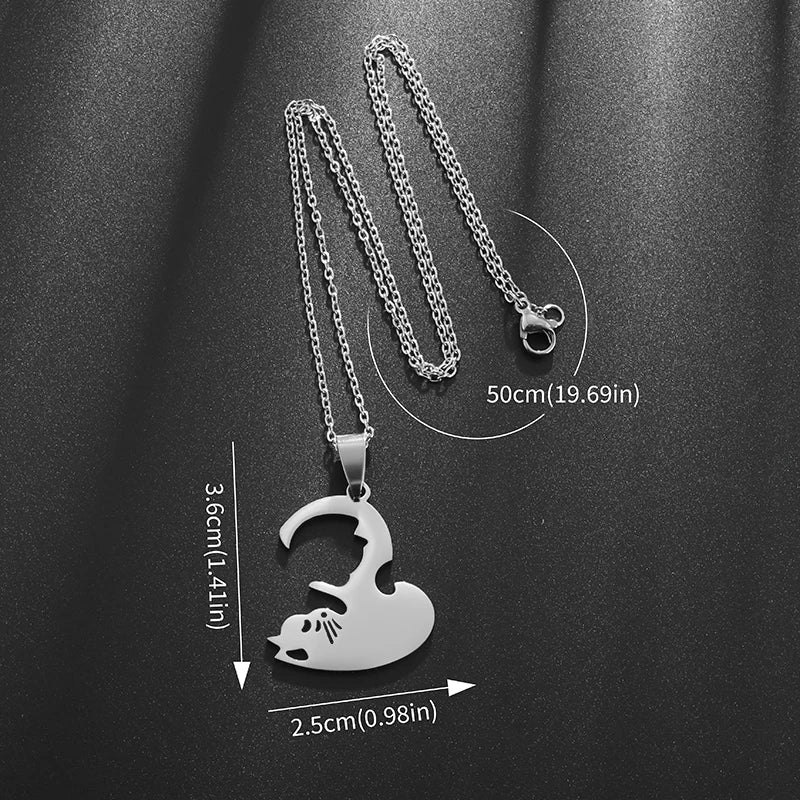 Stainless Steel Hugging Cat Couple Pendant Necklace – Cute Fashion Gift for Women and Girls