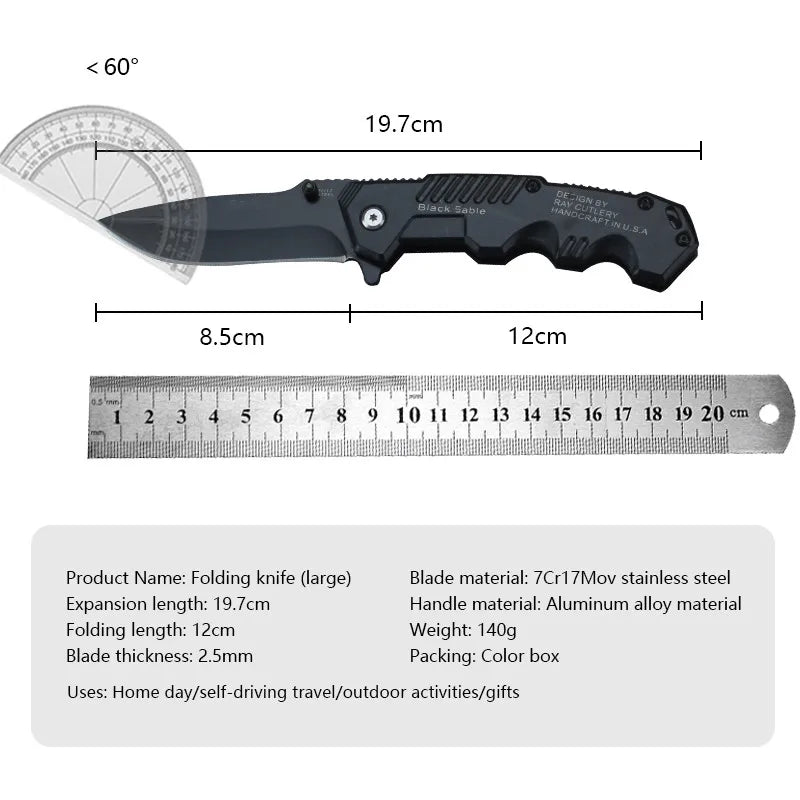 High Hardness Folding Tactical Survival Knife - Outdoor Self-Defense EDC Tool for Camping & Hunting