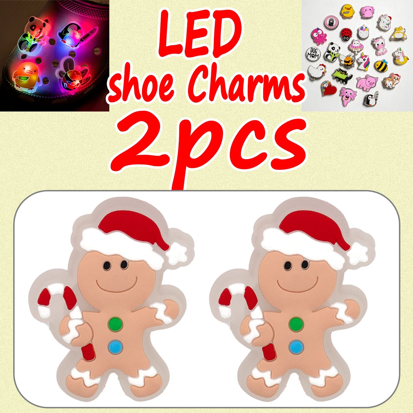 LED Christmas Shoe Charms - Luminous Decorations Featuring Santa Claus, Snowman, Gingerbread Man, Dog, and Cat for Clogs