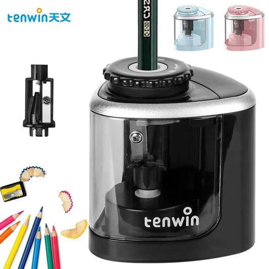 Tenwin Electric Auto Pencil Sharpener - Safe Helical Steel Blade Sharpener for Students, Artists, Kids, Adults - Ideal for Colored Pencils