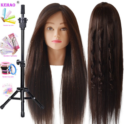 85% Real Hair Doll Head - Professional Training Kit for Hairstyle Practice, Mannequin Styling Head for Hot Curling and Straightening