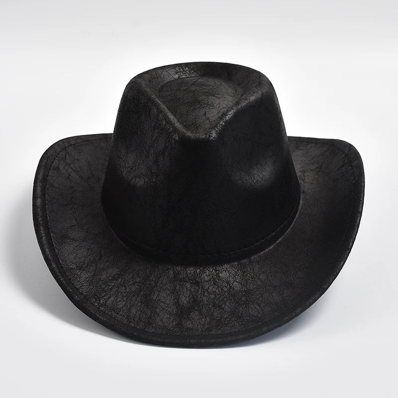 Vintage Faux Leather Western Cowboy Hat - Gentleman Jazz Panama Style for Men and Women, Cowgirl Sombrero