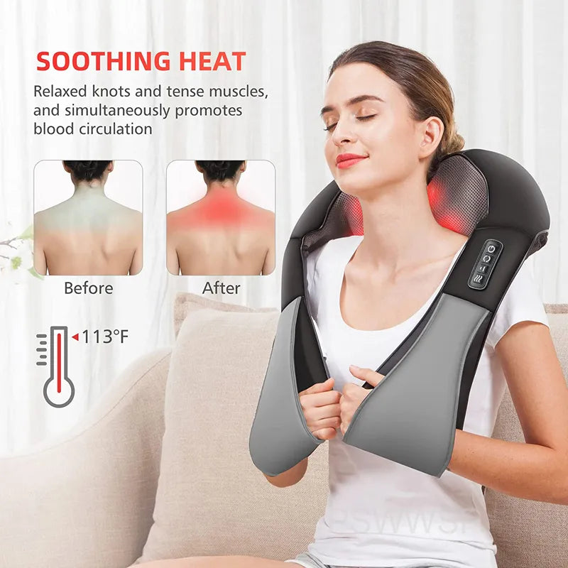 U-Shape Shiatsu Electric Massager: Back Shoulder and Neck Massager with Heat - Deep Tissue Kneading Pillow Massage