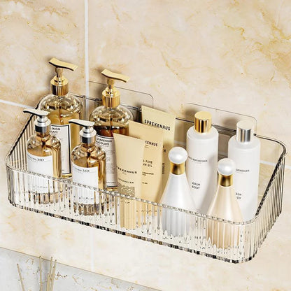 Wall Mounted Cosmetics Storage Rack - No Hole Plastic Corner Shelf Organizer for Bathroom Accessories