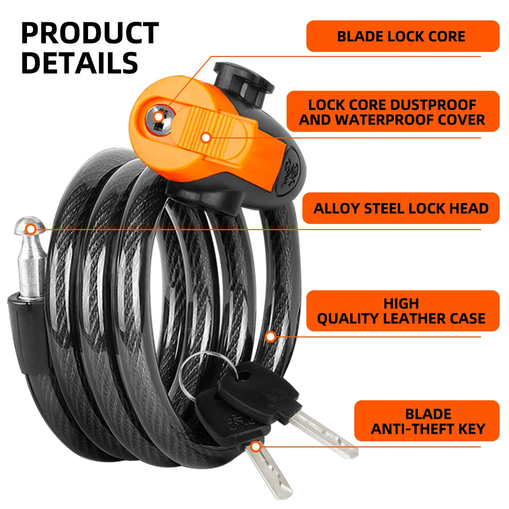 Universal Mountain Bike Cable Lock with Key - Secure Anti-Theft Solution with Bracket, Portable Steel Scooter & Bicycle Accessories