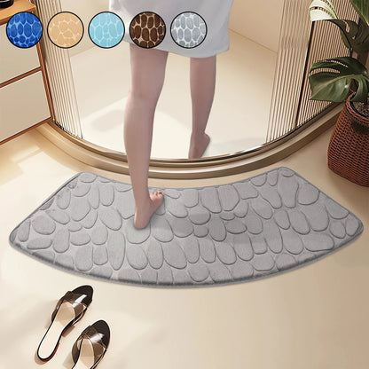 Curved Bathroom Mat - Non-Slip Pebble Embossed Bath Mat | Absorbent Floor and Toilet Mat for Showers