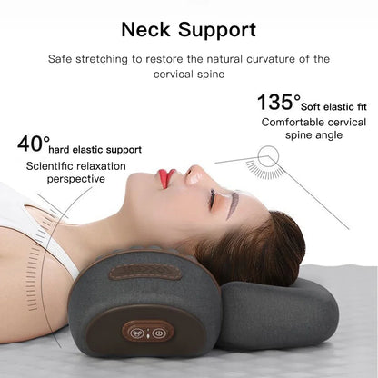 Electric Cervical Pillow Massager - Hot Compress Vibration Massage for Neck Traction - Memory Foam Pillow for Spine Support and Relaxing Sleep