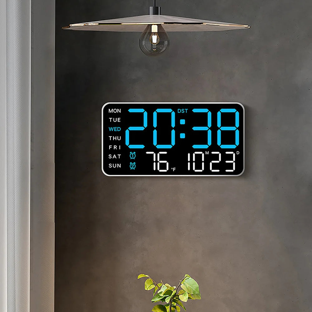 LED Screen Digital Wall Clock - 12/24H Table Clock with Adjustable Brightness, Electronic Alarm for Home Living Room Decor