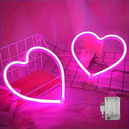 Heart Shape LED Neon Light Sign – Wall Mounted Night Light for Valentine's Day, Weddings, Bar, Bedroom and Living Room Decor