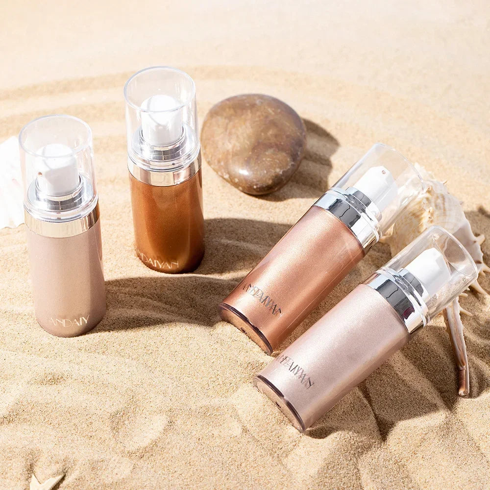 Shimmering Glow Essential: 4-Color Spray Liquid Highlighter - Perfect for Face Contouring, Body Bronzing, and Makeup Illumination