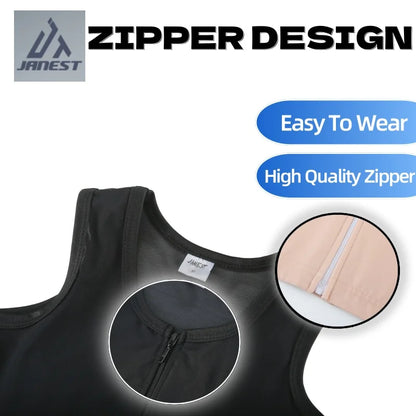 Central Zipper Chest Binder - Front Bandage Breast Binder, FTM Trans Lesbian Corset for Women