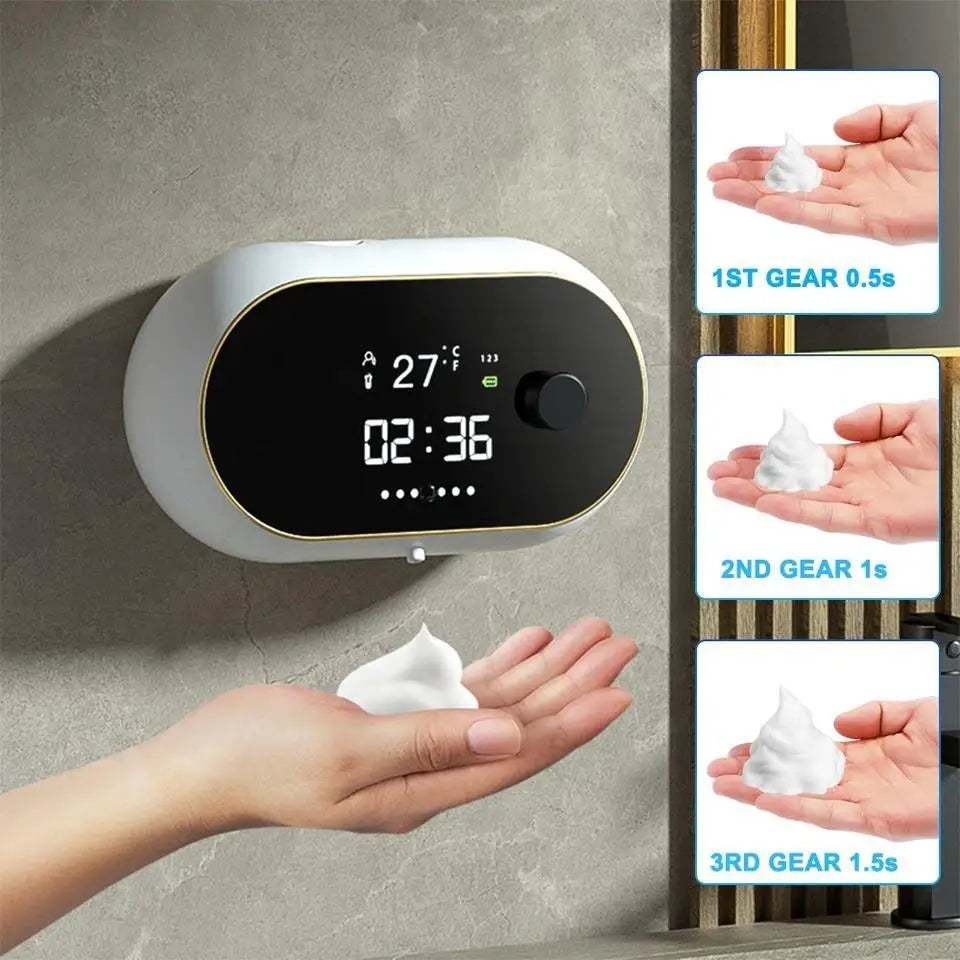 Creative Liquid Foam Soap Dispenser with Time & Temperature Display: Automatic, Waterproof, Human Body Induction Hand Wash