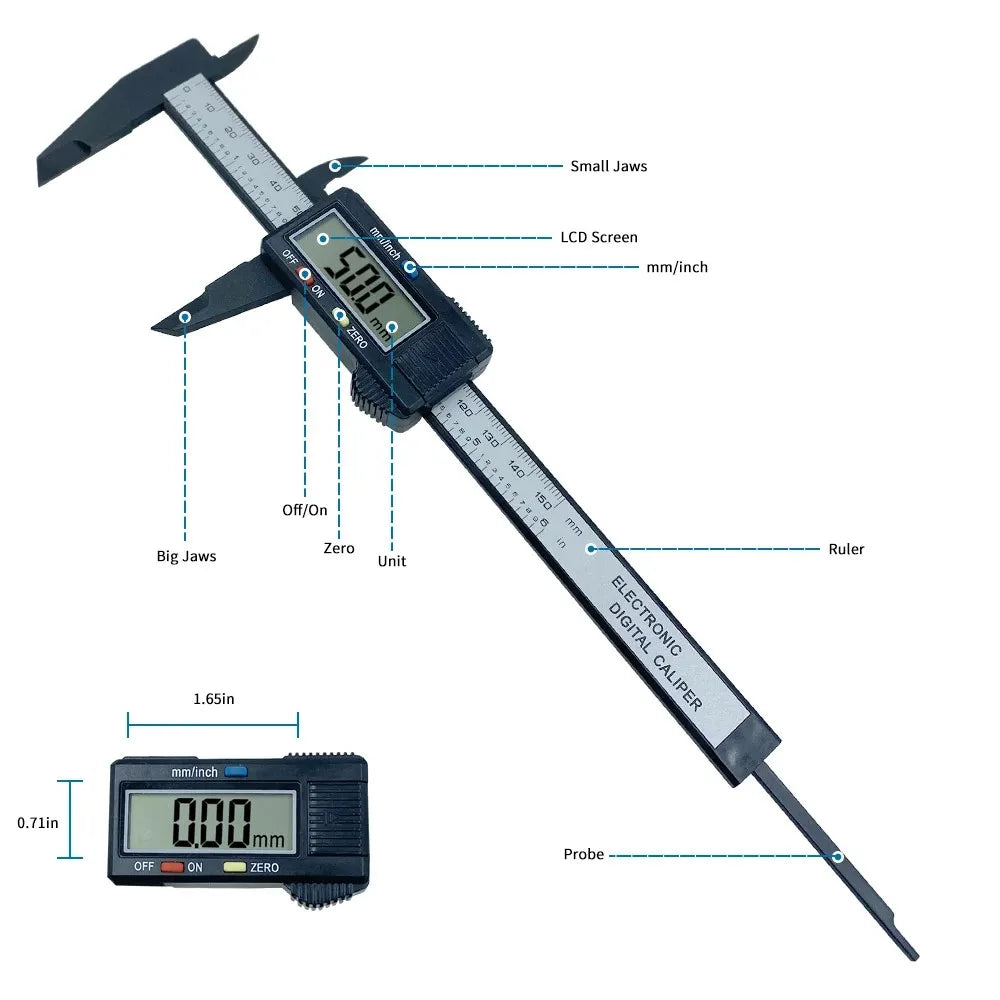 Electronic Digital Caliper - 150mm/100mm Carbon Fiber Dial Vernier Gauge, Micrometer Digital Ruler Measuring Tool