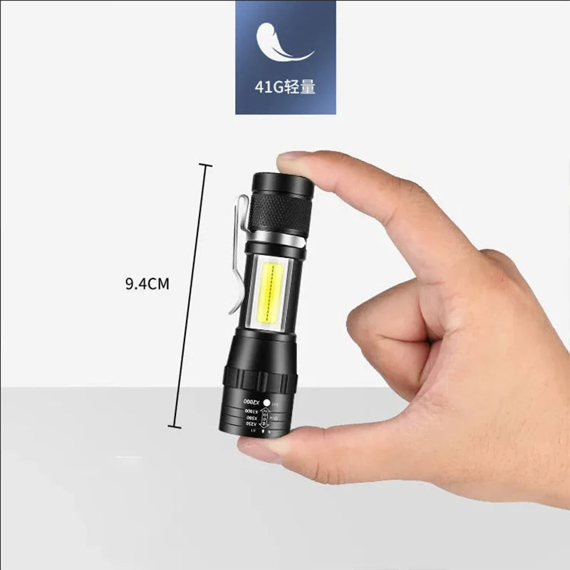 T6 COB Rechargeable LED Flashlight – Portable, Waterproof Emergency Torch with Built-in Battery and Zoom Function | 3 Modes