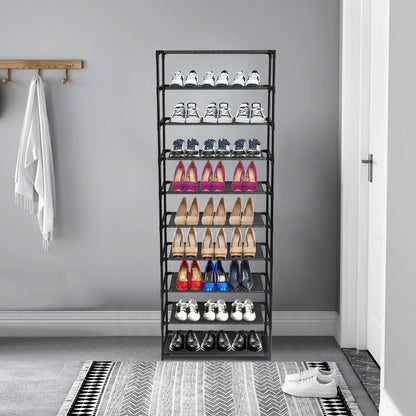 10 Tier Stackable Shoe Rack - Stainless Steel Frame, Holds 50 Pairs of Shoes for Organized Storage