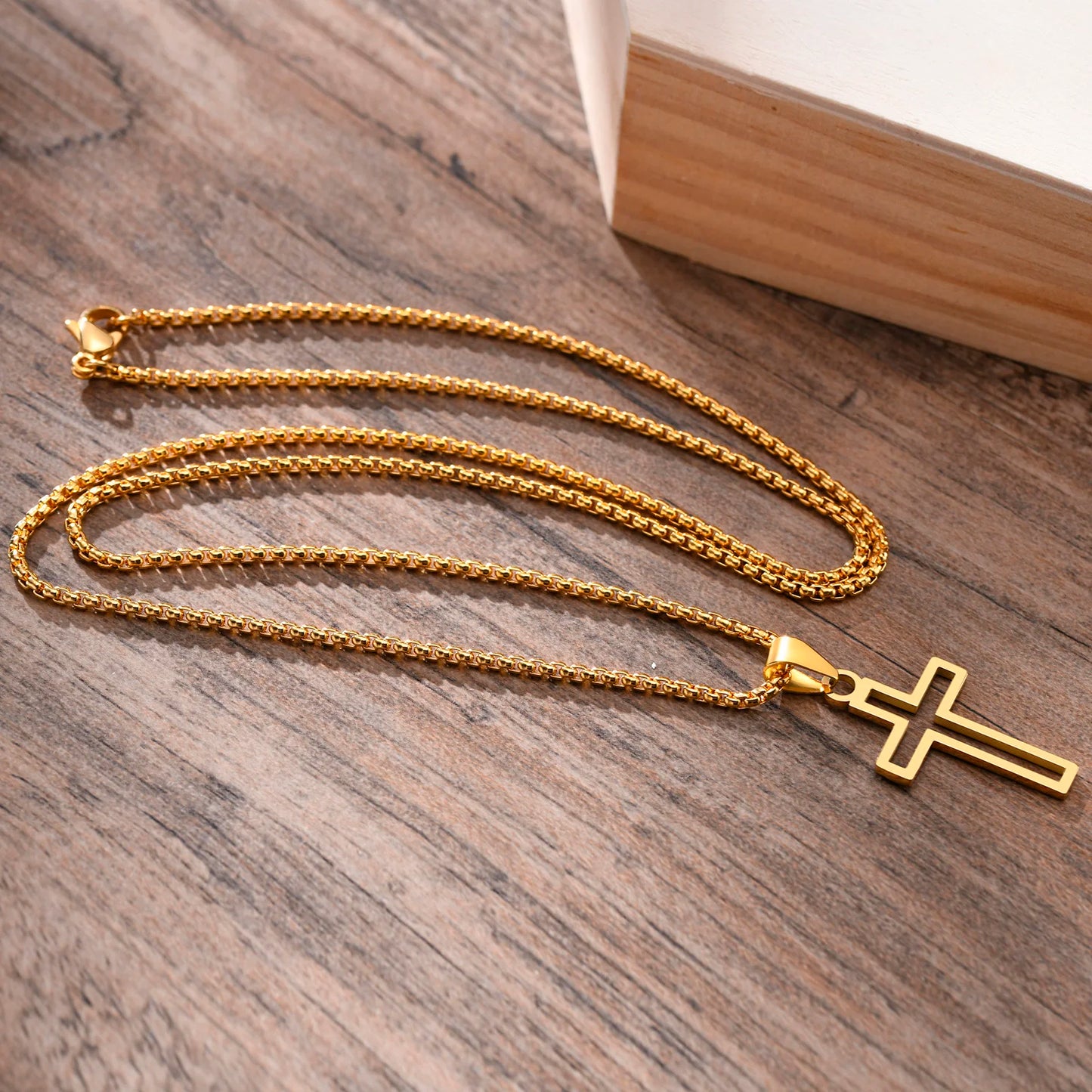 Vnox Stainless Steel Cutout Cross Necklace - Hollow Cross Pendant with 24'' Box Chain for Men & Women, Religious Faith Jewelry