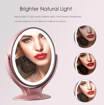 Double-Sided 1X/7X Magnifying LED Makeup Mirror with Light - USB Rechargeable, 360° Rotating Freestanding Design