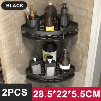 Aluminum Alloy Bathroom Shelf - No-Drill Kitchen and Shower Storage Organizer for Shampoo and Accessories