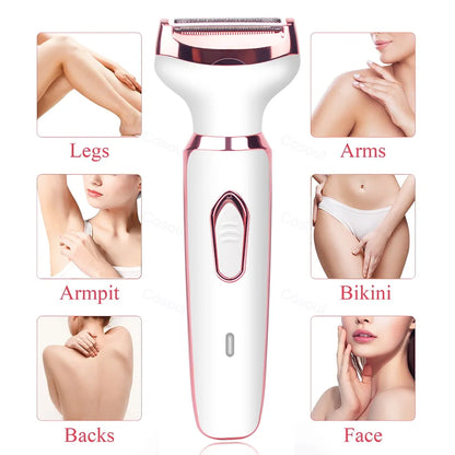 4 in 1 Electric Razor for Women - Lady Shaver, Body Hair Trimmer for Armpit, Bikini, Arm, Leg, Face, Mustache - Portable Painless Shaving