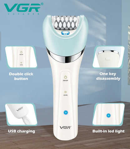 VGR 5-in-1 Electric Epilator V-703: Women's Shaver, Bikini Trimmer, Facial Cleaner, and Body Hair Remover with Massage Function