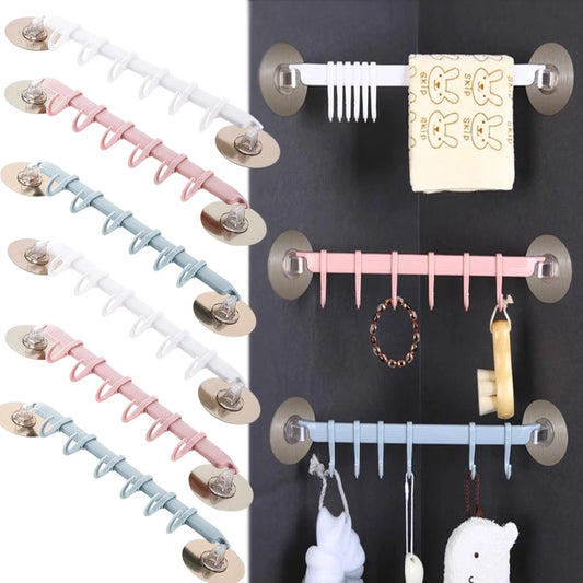 Blue/White/Pink Suction Cup Hook - 6 Rows, Mark-Free Hanger for Kitchen and Bathroom Corners