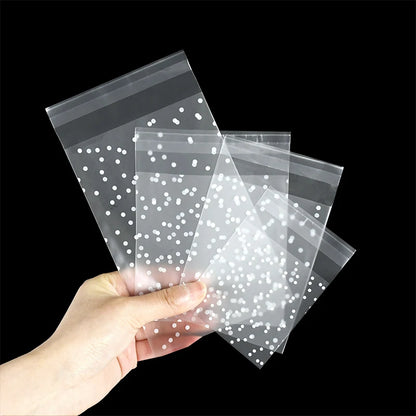 100pcs Transparent Polka Dot Cellophane Bags - DIY Self-Adhesive Candy Cookie Gift Packing Pouches - Perfect for Party Favors