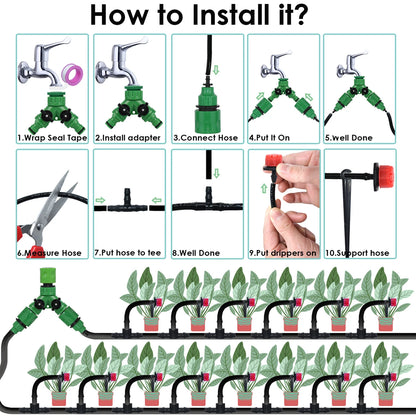 KESLA Garden 1/4'' Drip Irrigation Kit | Automatic Watering System Nozzles | for Farmland, Bonsai, Plant, Flower, Vegetable, Greenhouse