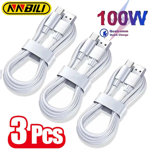 NNBILI Super Fast Charging Cable - 10A 100W Type C USB Data Cord, 1-3PCS Quick Charge for Samsung, Huawei, Xiaomi Redmi