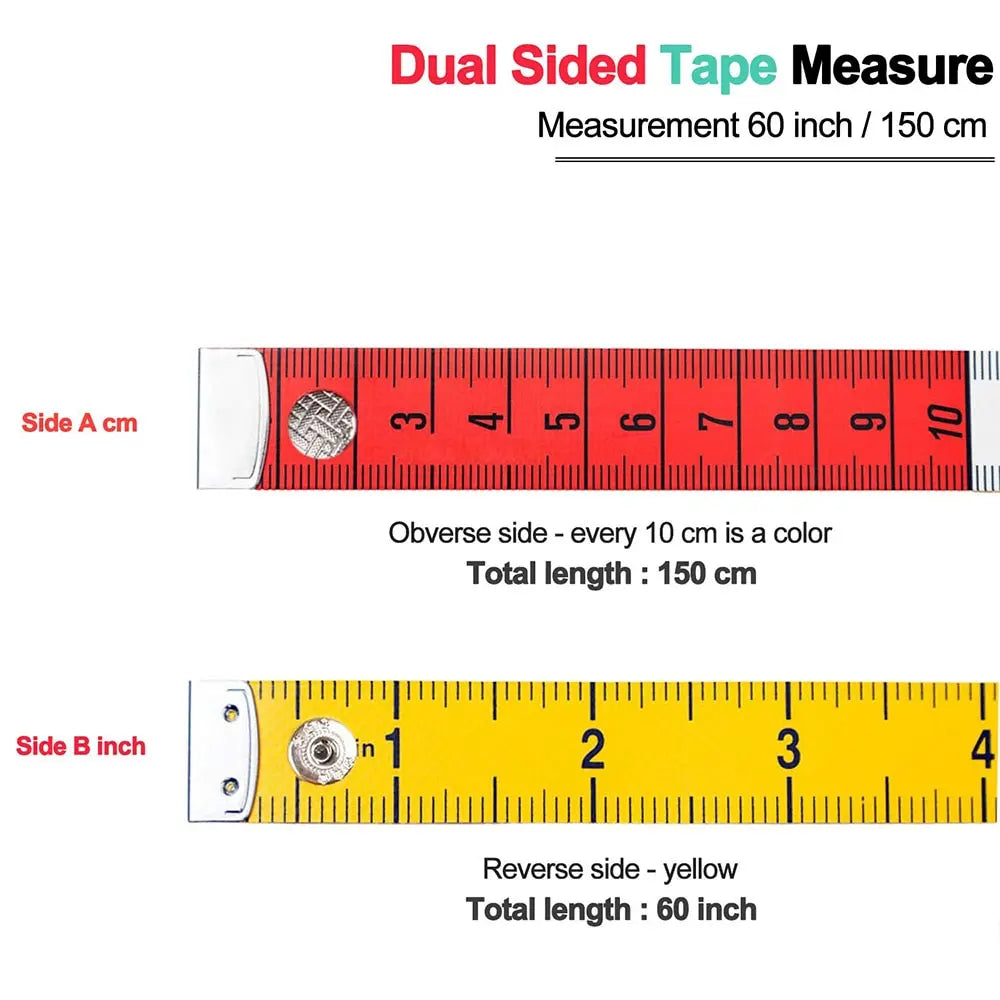 Germany Quality Soft Tape Measure with Snap Fasteners - Dual Sided Multicolor Measuring Tape for Needlework & Sewing Projects