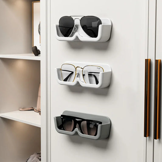 High-End Wall Mounted Glass Display Cabinet - Perforation-Free Sunglasses Storage Rack for Home Organization