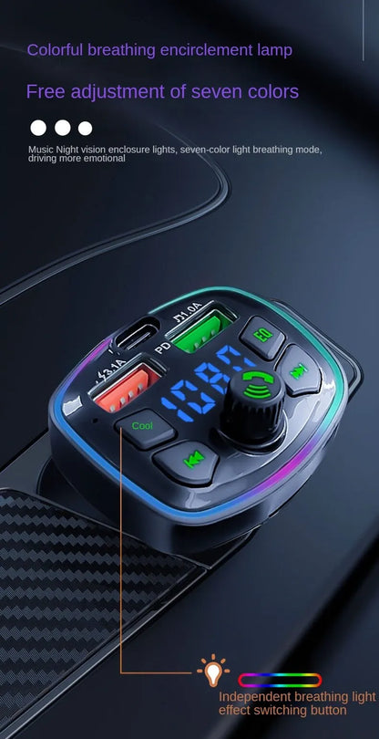 Q7 Bluetooth Car Charger FM Transmitter - Hands-Free MP3 Player with True 3.1A Dual USB Port PD Charging