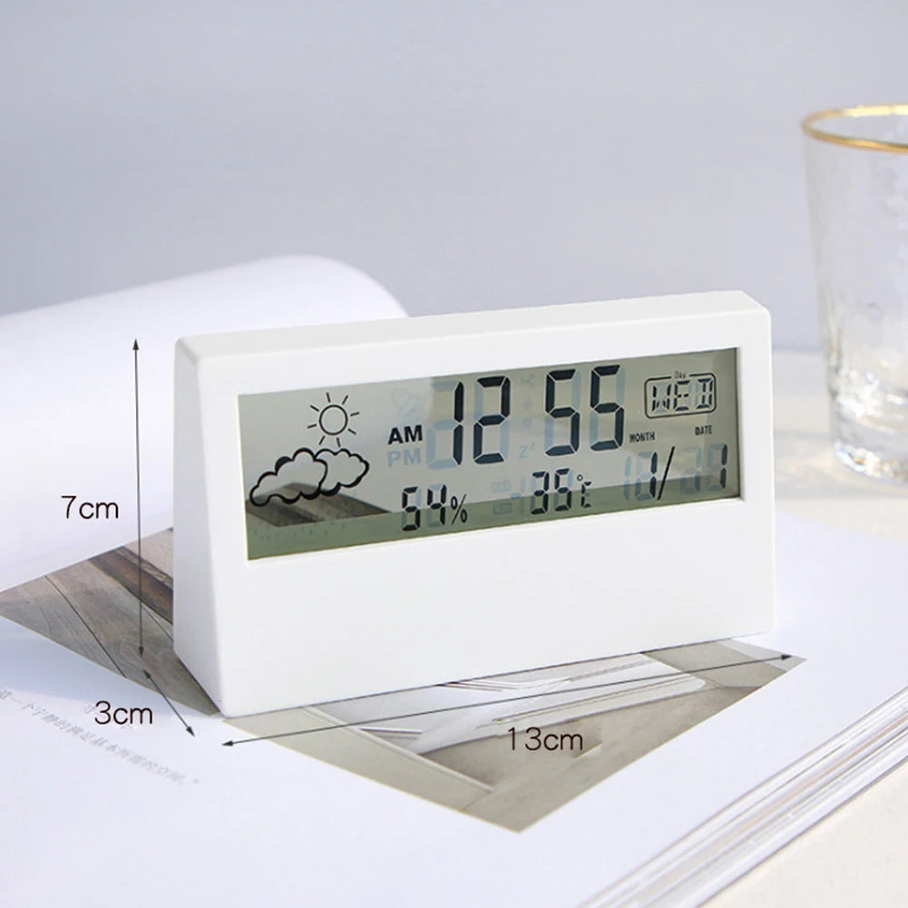 Thermo-Hygrometer Clock: Creative Weather Display Electronic Alarm Clock, Desktop Table Decor for Living Room & Bedroom