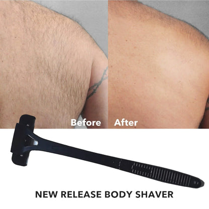 Foldable Two-Head Blade Men's Back Shaver: Long Handle Body Hair Removal Trimmer for Legs and Body